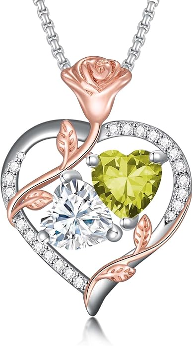 Jewelry for Her Double Heart Rose Birthstone Pendant Necklace Anniversary Jewelry Christmas Birthday Gifts for Women Wife Girlfriend