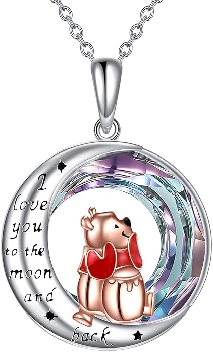 LILALO Bear Necklace Sterling Silver Moon Jewelry with I Love You To the Moon And Back Bear Gifts