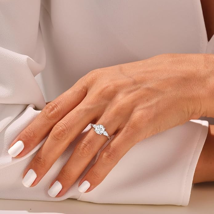 2 CT Moissanite Engagement Rings for Women D Color VVS1 Clarity 925 Sterling Silver Solitaire Round Cut 3-Stone Wedding Stunning Promise Rings for Her Size 3-11