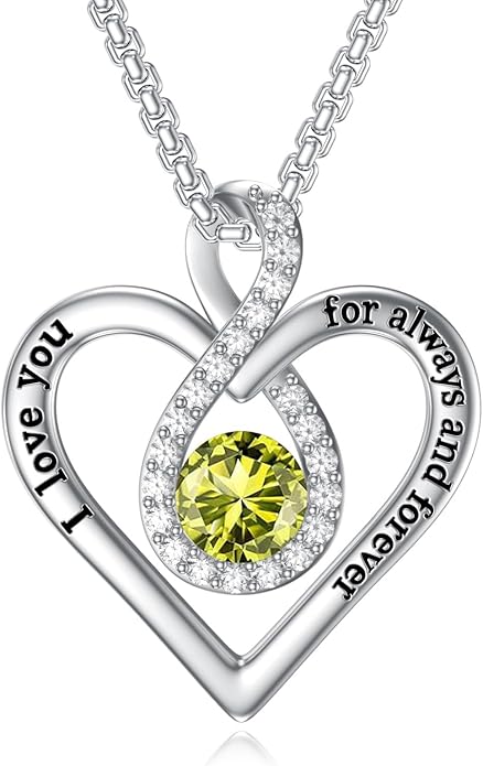 I Love You For Always and Forever Birthstone Necklace Infinity Love Heart Pendant Jewelry Christmas Valentine Mothers Day Birthday Gifts for Women Her Wife Girlfriend