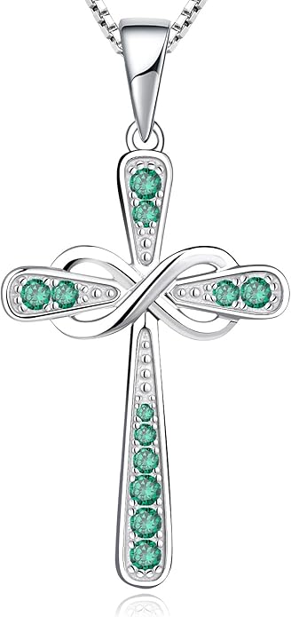 YL 925 Sterling Silver Cross Necklace for Women Halo Infinity Pendant Birthstone Jewelry for Mom