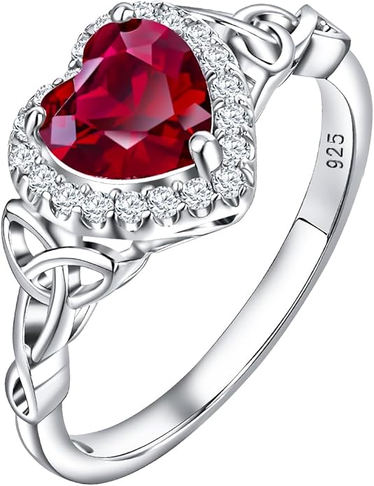 DAYBYDAY Celtic Birthstone Rings for Women 925 Sterling Silver Heart/Round/Pear/Oval Created Gemstone Moissanite Halo Engagement Promise Rings for Her Wife Birthday Anniversary Wedding Jewelry