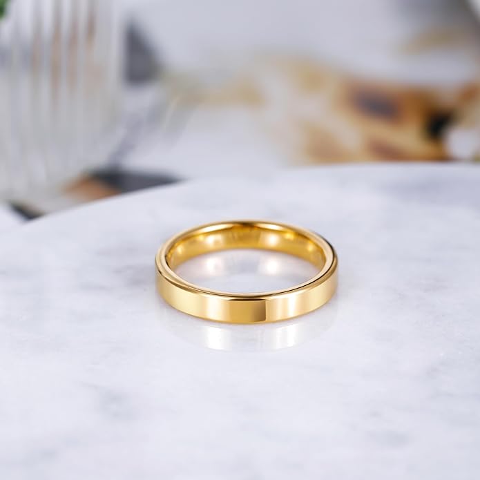 TRUMIUM 2mm 4mm 6mm Tungsten Rings for Women Men's Wedding Bands Gold Plated Beveled Edges Flat High Polished Comfort Fit Size 5-14