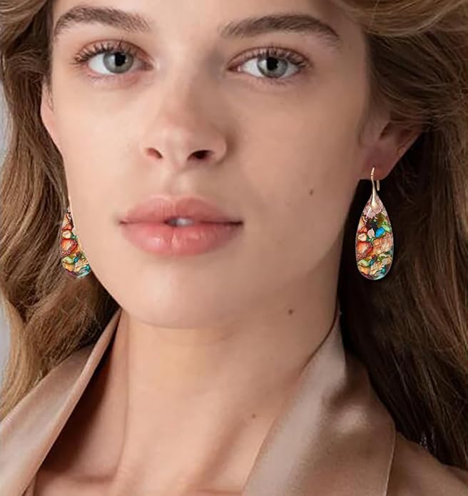 Natural Stone Earrings Waterdrop Stone Dangle Earrings for Women