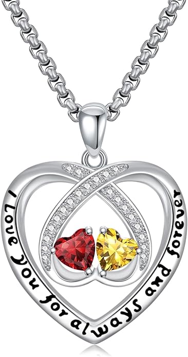 Birthstone Necklaces for Women I Love You for Always and Forever Heart Pendant Necklace Anniversary Jewelry Christmas Valentine Mothers Day Birthday Gifts for Her Wife Girlfriend