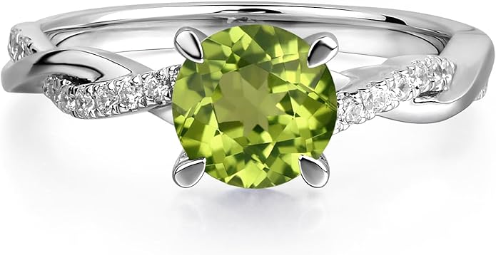 LUO 925 Sterling Silver 7x7mm Round Cut Gemstone Birthstone Rings for Women, Twist Infinity Engagement Ring Birthstone Jewelry Anniversary Wedding Promise for Lady Size 3-13