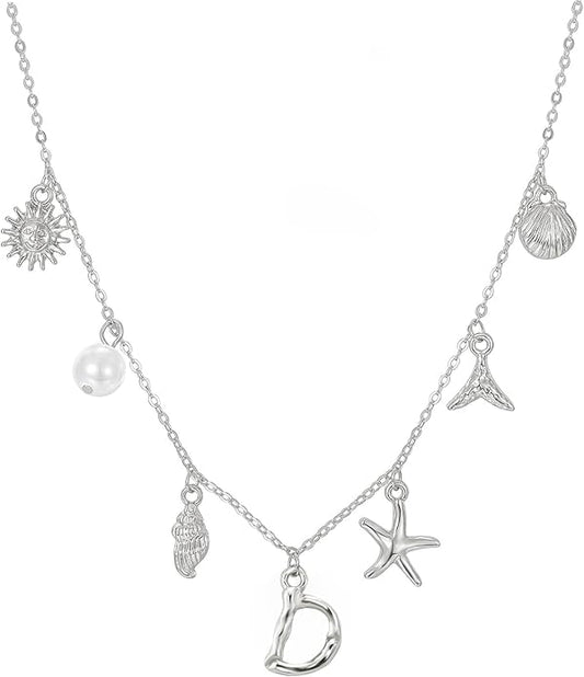 Initial Charm Necklace For Women Shell Letter Necklaces Gold Charms Pendant Boho Summer Seashell Beach 14k Starfish Surfer Jewelry Gifts