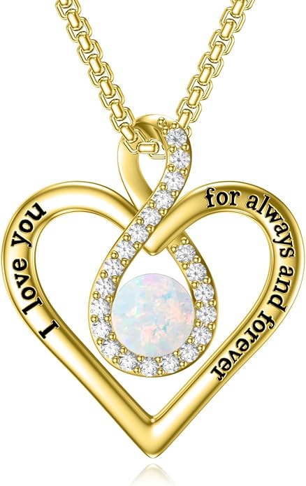 I Love You For Always and Forever Birthstone Necklace Infinity Love Heart Pendant Jewelry Christmas Valentine Mothers Day Birthday Gifts for Women Her Wife Girlfriend