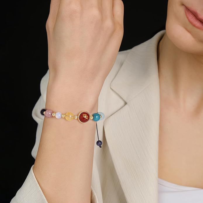 Zodiac Bracelets for Women Men,12 Constellations Healing Crystal Stone Beads Bracelet Birthday Zodiac Gifts Horoscope Spiritual Jewelry Bracelet Gifts
