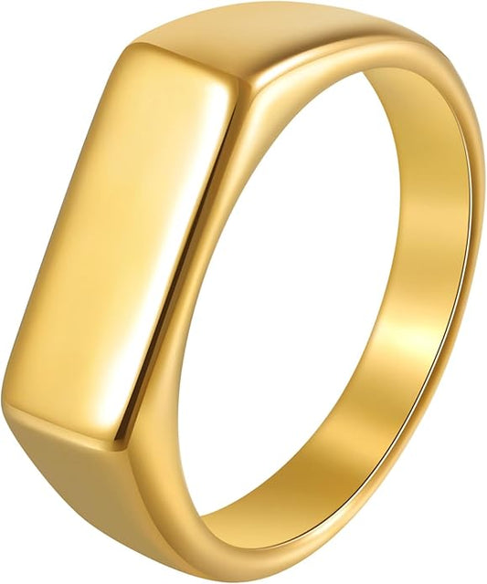 Mens Signet Rings Stainless Steel Pinky Ring for Men Women Silver/Black/Gold Square Cool Finger Ring, Gift for Dad Husband