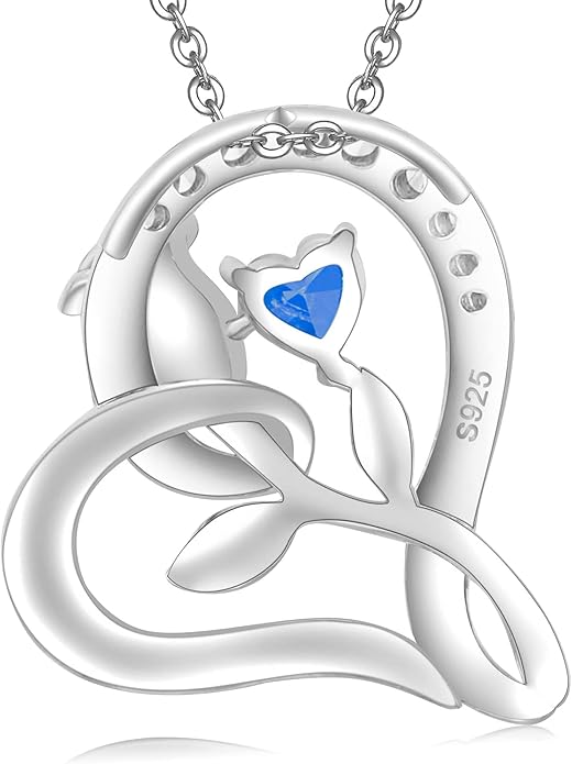 Rose Flower Heart Birthstone Necklaces for Women, 925 Sterling Silver Anniversary Jewelry, Pendant Heart Necklaces Birthday Anniversary Christmas Gift for Women Wife Mom Girlfriend Lady