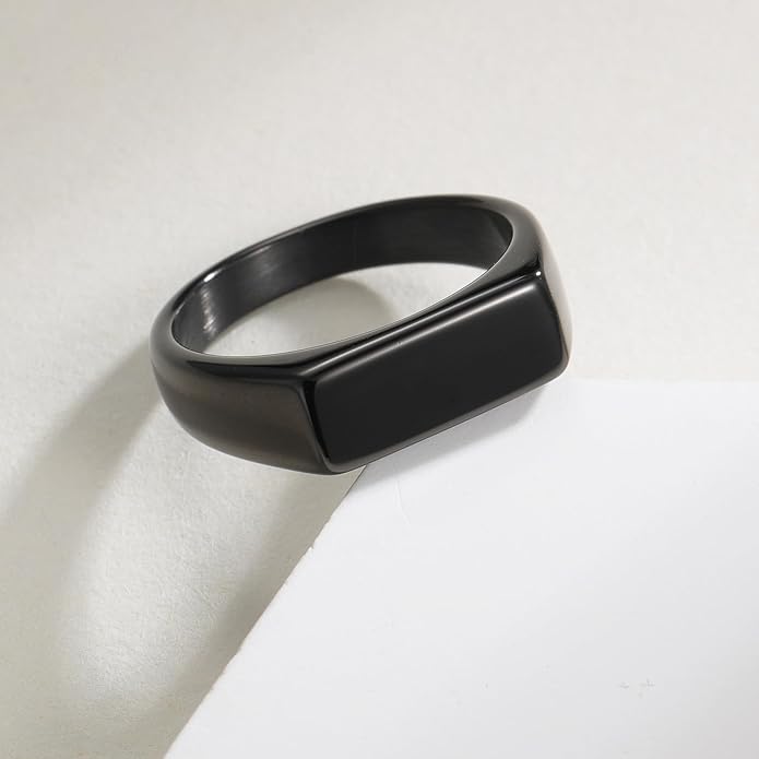 Mens Signet Rings Stainless Steel Pinky Ring for Men Women Silver/Black/Gold Square Cool Finger Ring, Gift for Dad Husband