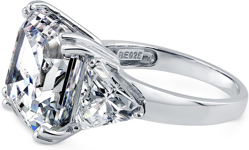 BERRICLE Sterling Silver CZ 3-Stone Solitaire Wedding Engagement Rings for Women, Cubic Zirconia Ring - Asscher, Cushion, Emerald, Pear, Round Cut - Canary Yellow, Green, Amethyst Purple Colors