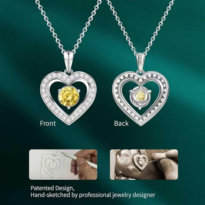 Full Moissanite Heart Necklace - No CZ! 2ct Vibrant Birthstone & 30 White Gems | 12 Month Gifts for Wife, Mom, Her | Anniversary, Valentine's Day, Mother's Day Jewelry