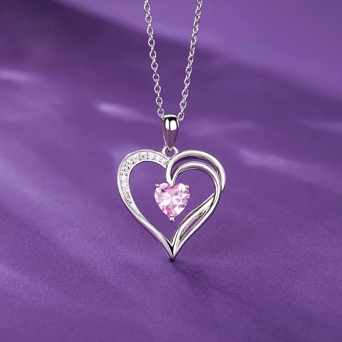 925 Sterling Silver Heart Necklace for Women Birthstone Necklace Silver Jewelry for Womens Jewelry Gifts for Women Her Mom
