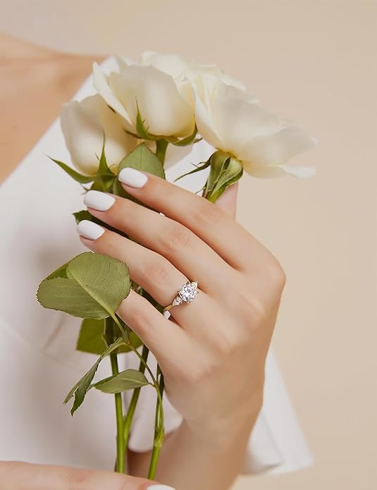 EAMTI 2CT 925 Sterling Silver Engagement Rings for Women Round Cut 3-Stone Promise Rings for Her Cubic Zirconia CZ Wedding Bands Size 3-11