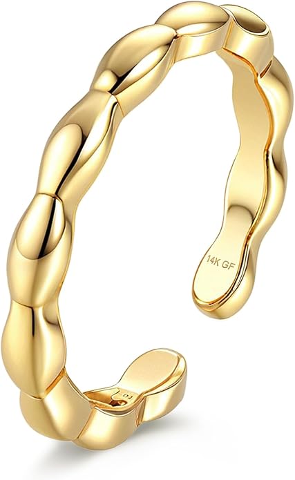 FIASASO 14K Gold Filled Toe Rings for Women Non Tarnish 14K Gold Filled Toe Ring Adjustable Band Opal Dainty Toe Ring Summer Beach Open Toe Rings Foot Jewelry