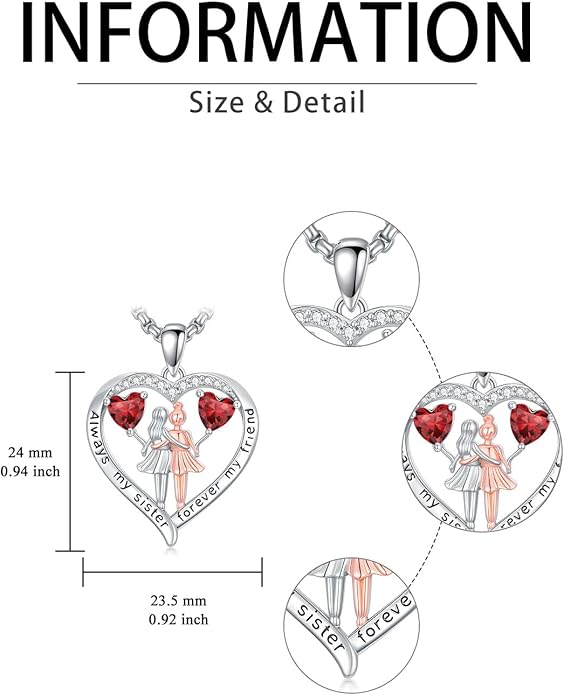 Always My Sister Forever My Friend Birthstone Pendant Necklace Women Jewelry Christmas Valentine Mothers Day Birthday Gifts for Women Sister From Sister