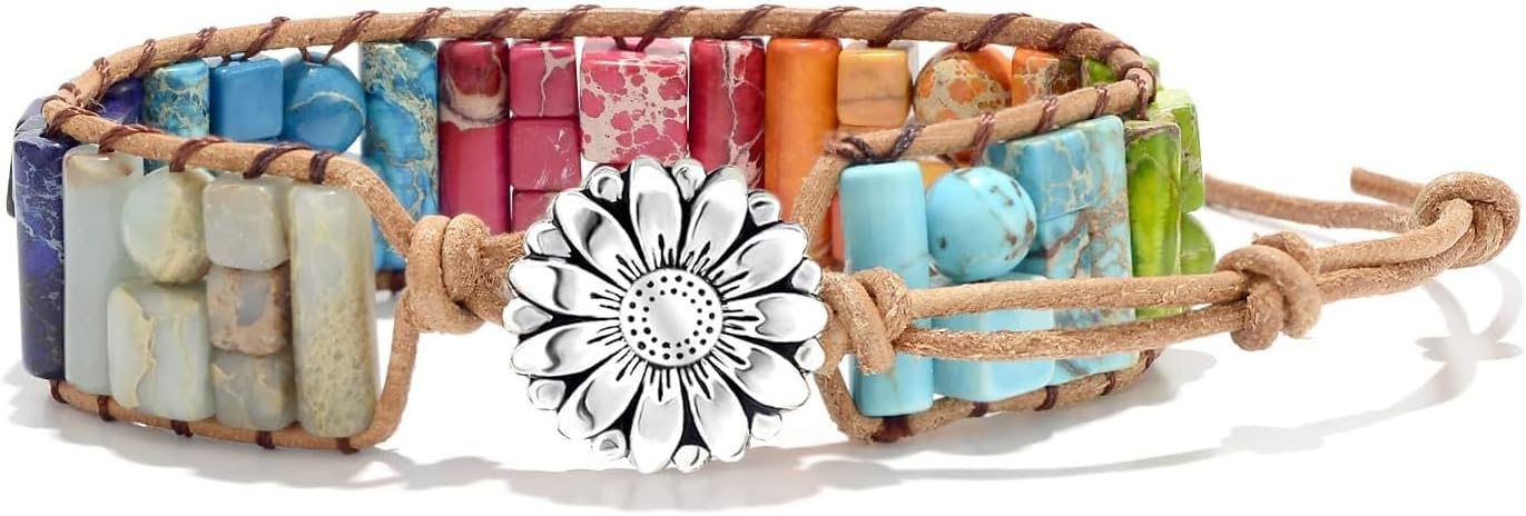 sedmart 7 Chakra Bracelets for Women with Real Stones Leather Wrap Healing Bead Bracelet Women Men Boho Friendship Jewelry