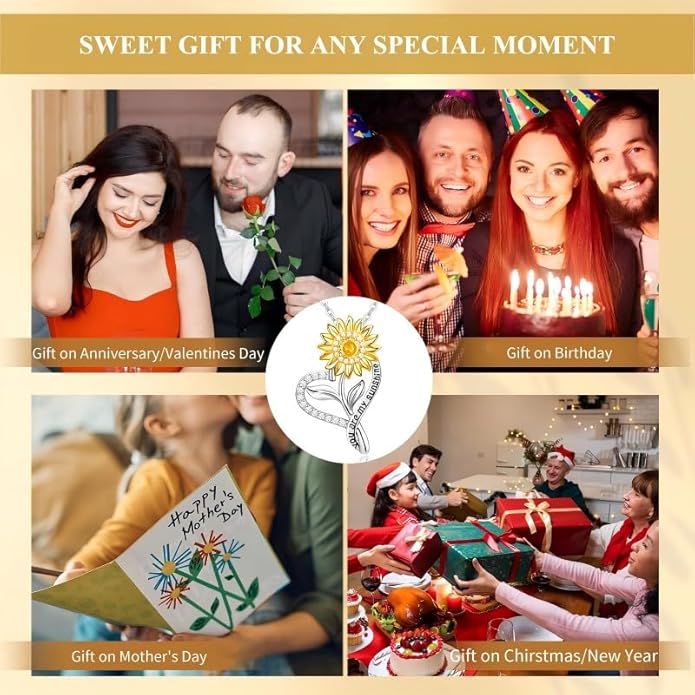 Anniversary Birthday Gifts for Women,Christmas Gifts for Women,Sunflower Necklace,18K Gold Plated You Are My Sunshine Necklace,Mothers Day Gifts for Wife,Girlfriend,Mom, Daughter,Sister