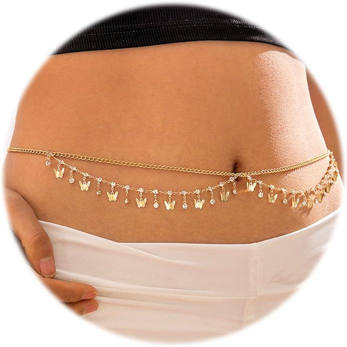 JFORYOU Waist Chain for Women Layered Belly Chain for The Waist Adjustable Waterproof Sexy Bikini Satellite Beads Chain Summer Non Tarnish Body Chain Jewelry for Women