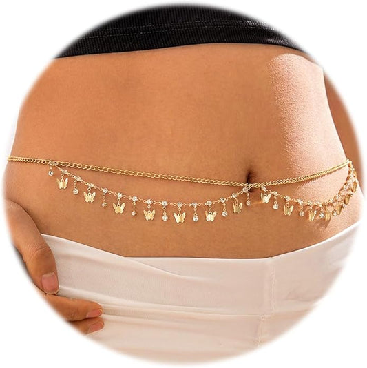 JFORYOU Waist Chain for Women Layered Belly Chain for The Waist Adjustable Waterproof Sexy Bikini Satellite Beads Chain Summer Non Tarnish Body Chain Jewelry for Women