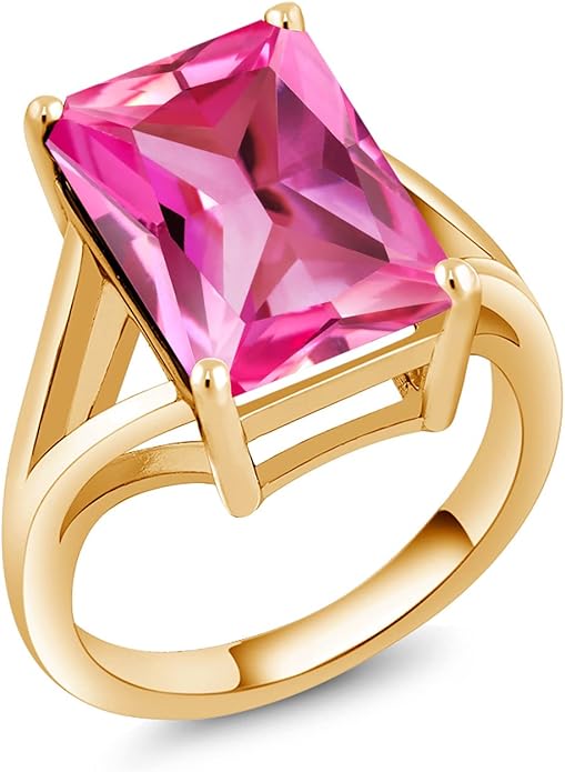 Gem Stone King 5-10 Cttw Gemstone Birthstone Solitaire Engagement Ring For Women | 18K Yellow Gold Plated Silver | 14X10MM Emerald Cut | Wedding Anniversary Ring | Available In Size 5, 6, 7, 8, 9