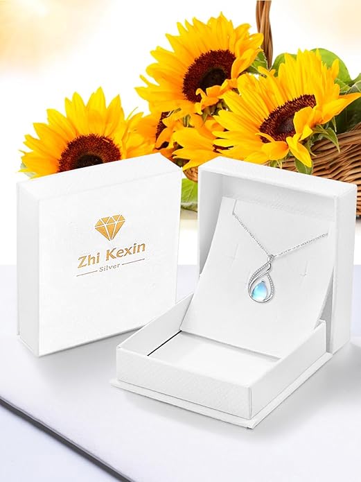 Teardrop Birthstone Necklace for Women 925 Sterling Silver Pear-Shaped Pendant Anniversary Mother's Day Birthday Jewelry Gifts for Her