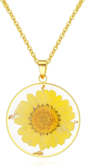 Forget-Me-Not and Queen Anne's Lace Pressed Wildflower Necklace | Birth Month Real Flower Necklace | Gold/Silver Pressed Flower Jewelry | Personalized Handmade Jewelry