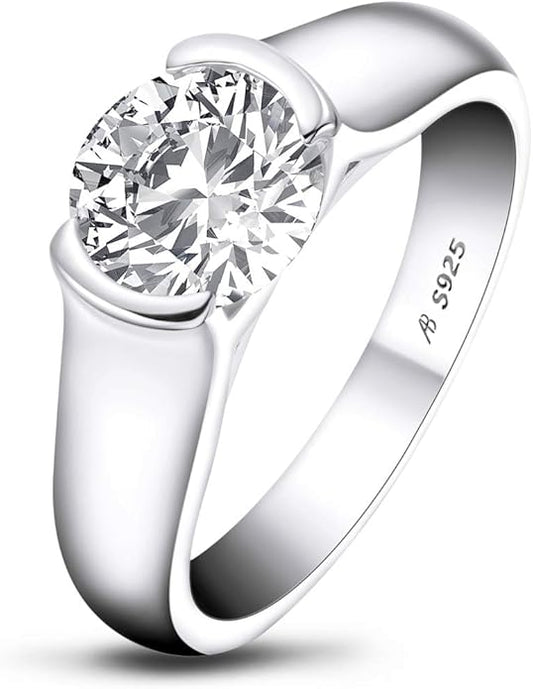 AINUOSHI 2.0 Carat Moissanite Ring, Wedding Ring, Made with Sterling Silver, Round Cut, Gift for Wedding, Engagement and Anniversary