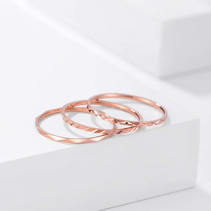 KAZITSAN 1mm 3pc Women Men Stainless Steel Rings fashion Plain Band Knuckle Stacking Midi Rings Silver/Rose Gold Wedding Band Comfort Fit