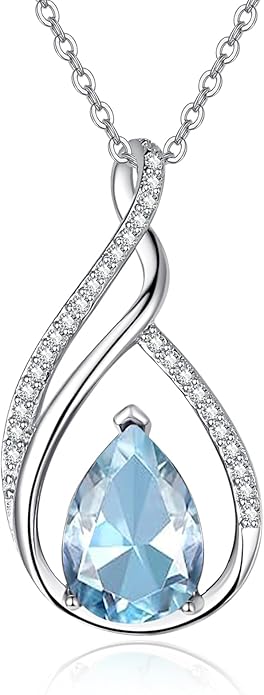 Teardrop Birthstone Necklace for Women 925 Sterling Silver Pear-Shaped Pendant Anniversary Mother's Day Birthday Jewelry Gifts for Her
