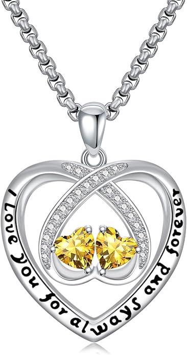 Birthstone Necklaces for Women I Love You for Always and Forever Heart Pendant Necklace Anniversary Jewelry Christmas Valentine Mothers Day Birthday Gifts for Her Wife Girlfriend