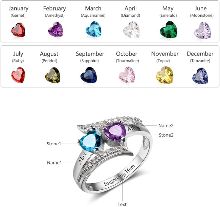 JewelOra Personalized Birthstone Rings for Women Promise Rings for Her Women Mother Rings with Engraved 2 Names Customized Gifts for Mom