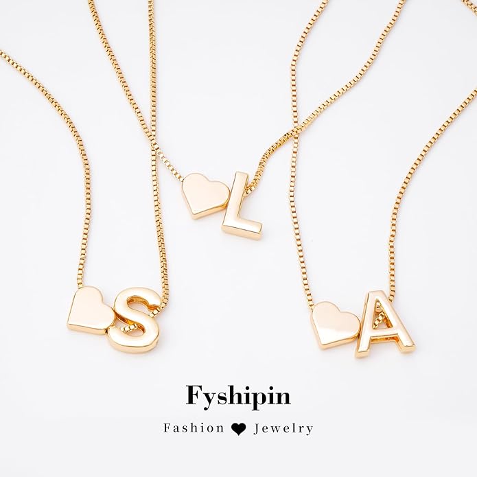 Initials A-Z with Heart Pendant Necklaces for Women Teen Girls - 18K Gold Plated Dainty Necklace Birthday Gifts Jewelry