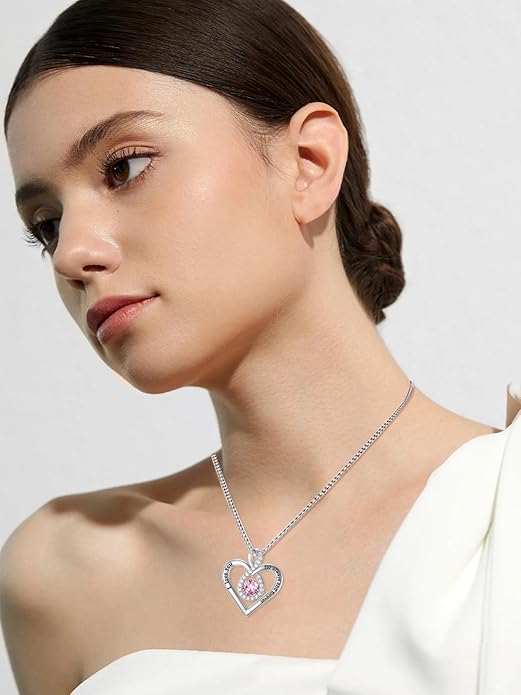 I Love You For Always and Forever Birthstone Necklace Infinity Love Heart Pendant Jewelry Christmas Valentine Mothers Day Birthday Gifts for Women Her Wife Girlfriend