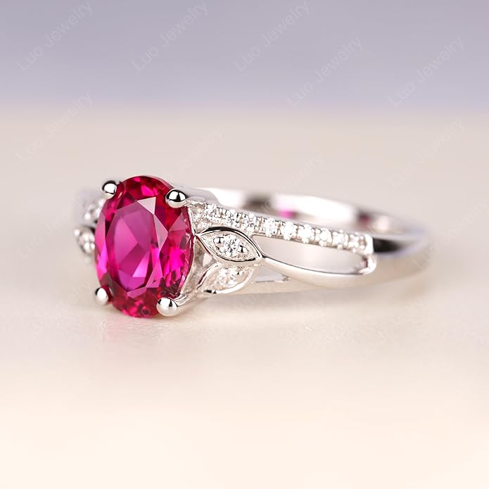 925 Sterling Silver Oval Shaped 8X6 MM Gemstone Ring Leaf Engagement Ring for Women Jewelry
