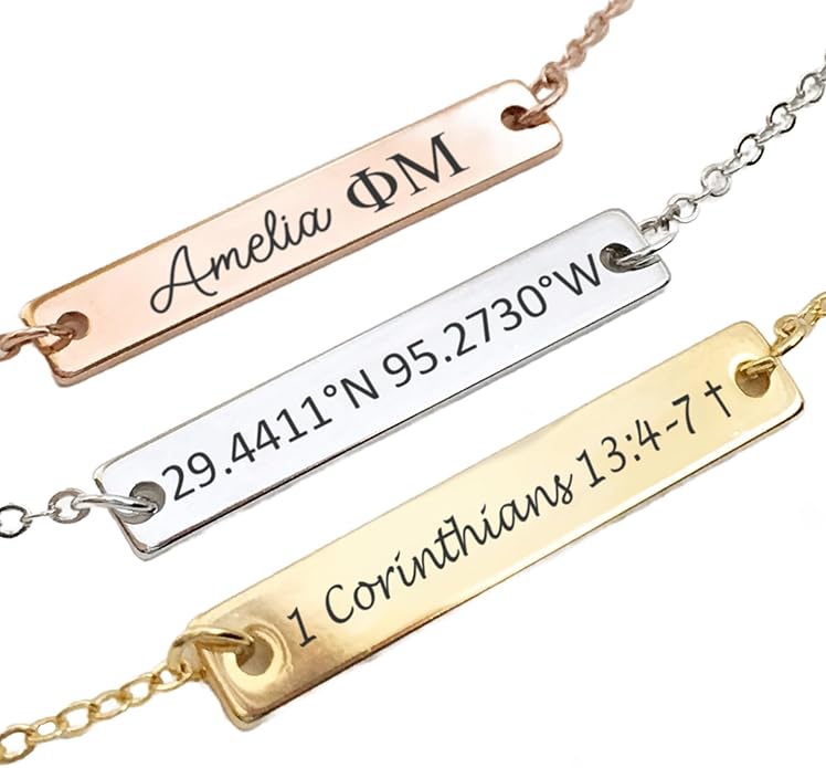 Name Bar Jewelry special Custom Engraved Bar Necklace Personalized Name Date GPS Coordinates Handcrafted Gift for Wedding Bridesmaid Graduation Anniversary personalized bepoke jewelry