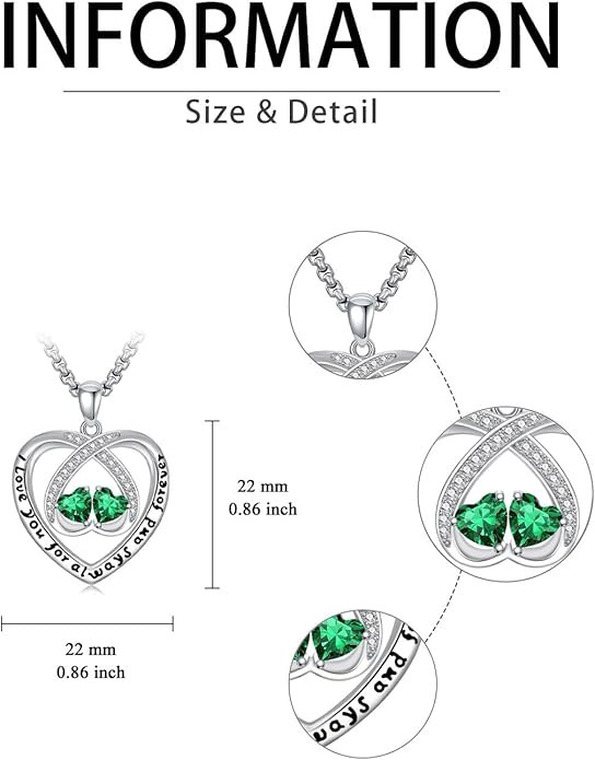 Birthstone Necklaces for Women I Love You for Always and Forever Heart Pendant Necklace Anniversary Jewelry Christmas Valentine Mothers Day Birthday Gifts for Her Wife Girlfriend