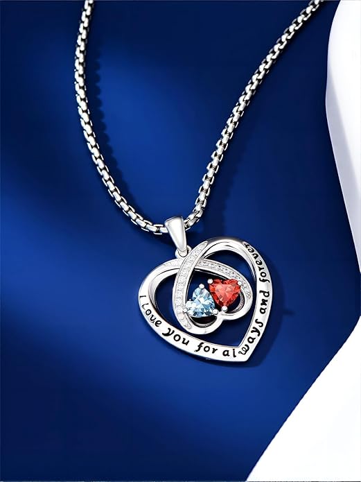 Birthstone Necklaces for Women I Love You for Always and Forever Heart Pendant Necklace Anniversary Jewelry Christmas Valentine Mothers Day Birthday Gifts for Her Wife Girlfriend