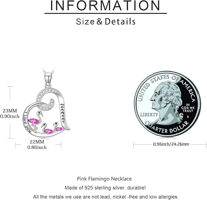 JUSTKIDSTOY Flamingo Necklace 925 Sterling Silver Animal Pendant with Cubic Zirconia Flamingo Bird Necklace Gifts for Women Wife Girlfriend