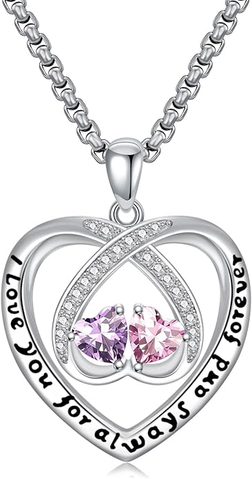 Birthstone Necklaces for Women I Love You for Always and Forever Heart Pendant Necklace Anniversary Jewelry Christmas Valentine Mothers Day Birthday Gifts for Her Wife Girlfriend
