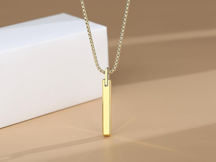 COAI Tungsten Bar Necklace for Men, Men's Pendant Necklace God/Silver 20"-26"