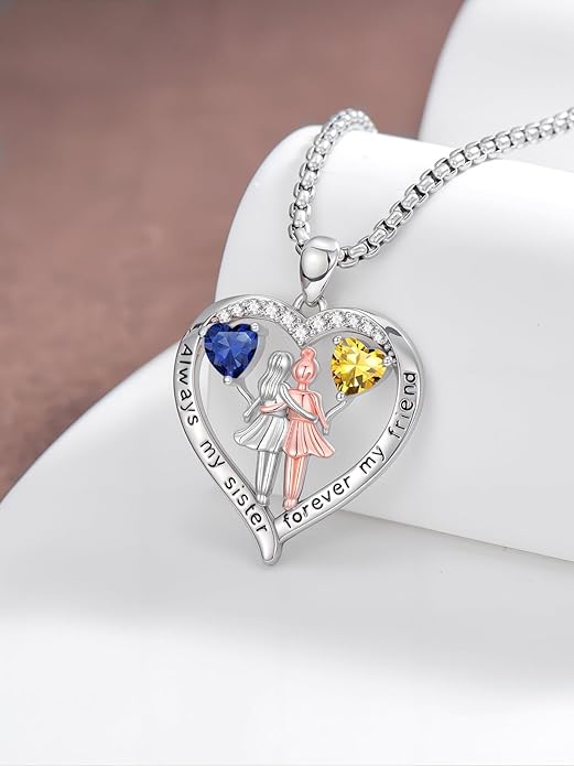 Always My Sister Forever My Friend Birthstone Pendant Necklace Women Jewelry Christmas Valentine Mothers Day Birthday Gifts for Women Sister From Sister