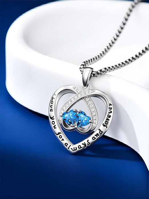 Birthstone Necklaces for Women I Love You for Always and Forever Heart Pendant Necklace Anniversary Jewelry Christmas Valentine Mothers Day Birthday Gifts for Her Wife Girlfriend