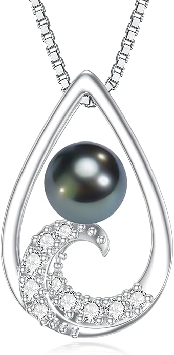 Gifts for Women Wife Mom-Tahitian Black Pearl Necklace-Wedding Birthday Anniversary Ocean Jewelry for Girlfriend Her-Mothers Day Gifts for Mom Valentines Day Christmas
