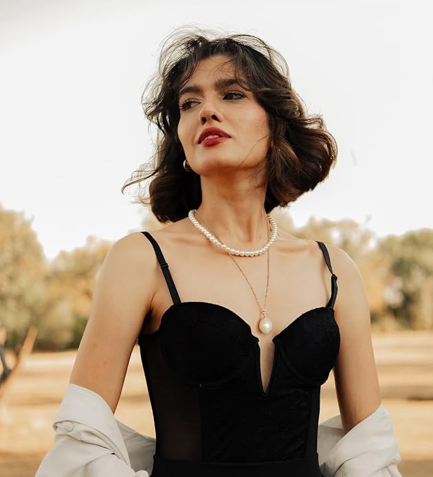 18k Gold Chain Link Necklace for Women, Baroque Pearl/Compass Pendant Necklace