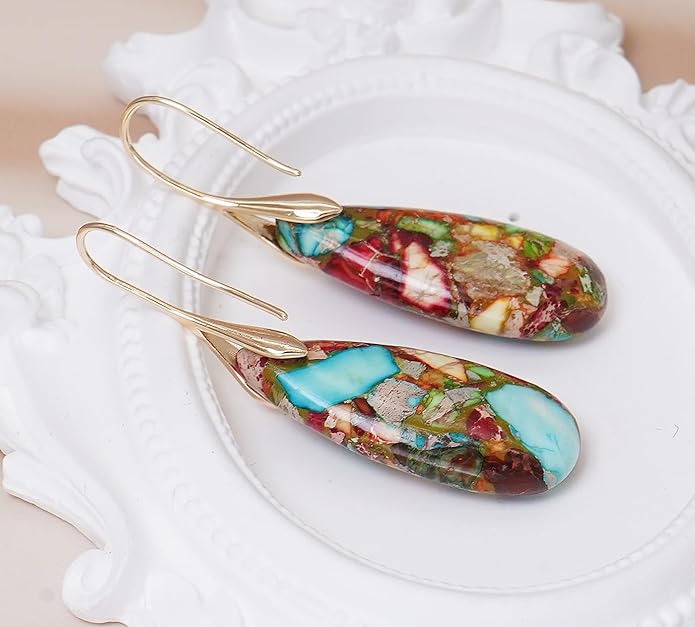 Natural Stone Earrings Waterdrop Stone Dangle Earrings for Women