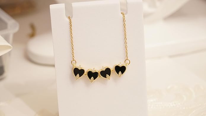 18K Gold Stainless Steel Gold Plated Necklace with Clove Hearts Charm - Can Be Worn Two Ways (Elegant A)