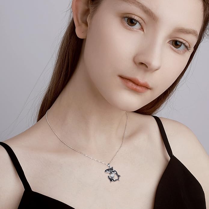 POPLYKE Killer Whale Orca Necklace Sterling Silver Ocean Jewelry Gifts for Women Mom Daughter